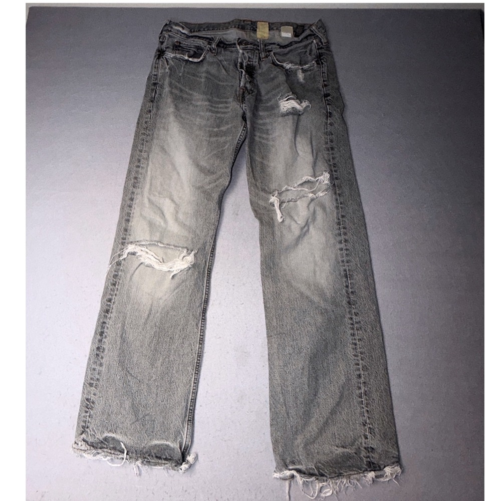 362 Vintage Hollister Jeans 32x32 Gray Distressed Low Rise Boot Button Fly Denim